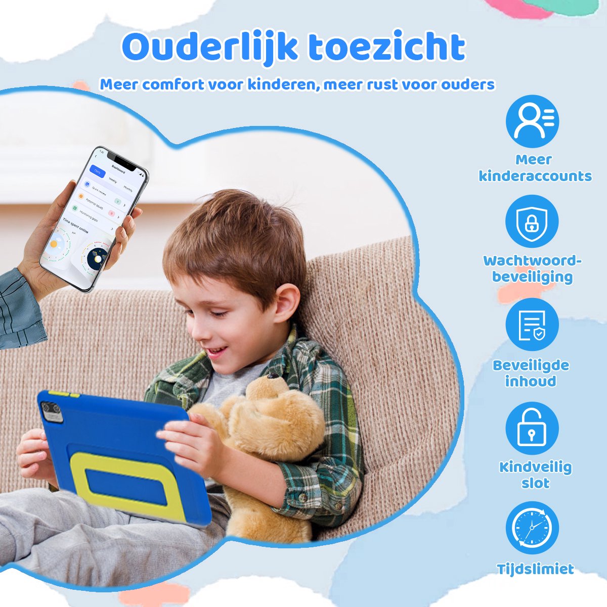 kotsren KT1018 Android 13 kindertablet 7 inch blauw