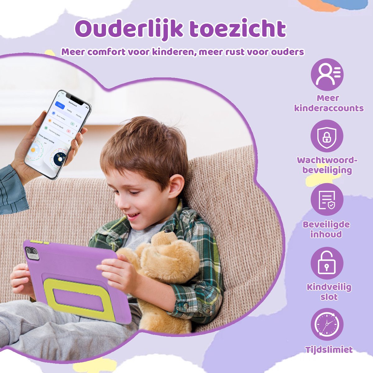 Wat vinden we goed aan de kotsren KT1018 Android 13 Kindertablet 7 inch Paars