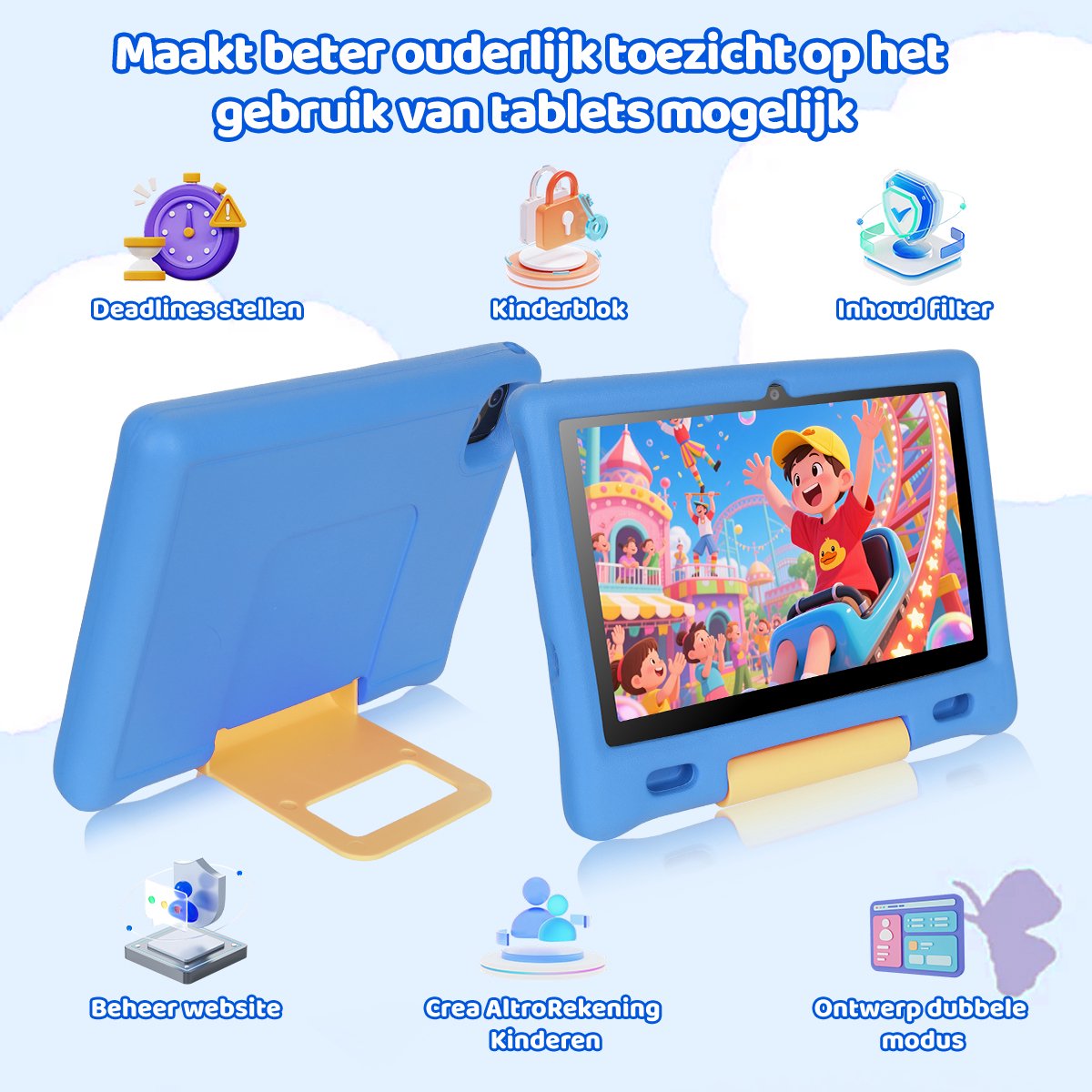 kotsren KT1026 Android 14 kindertablet 10.1 inch blauw