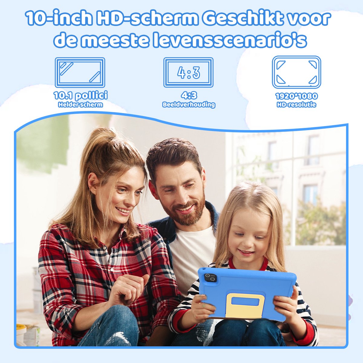 kotsren KT1026 Android 14 kindertablet 10.1 inch blauw
