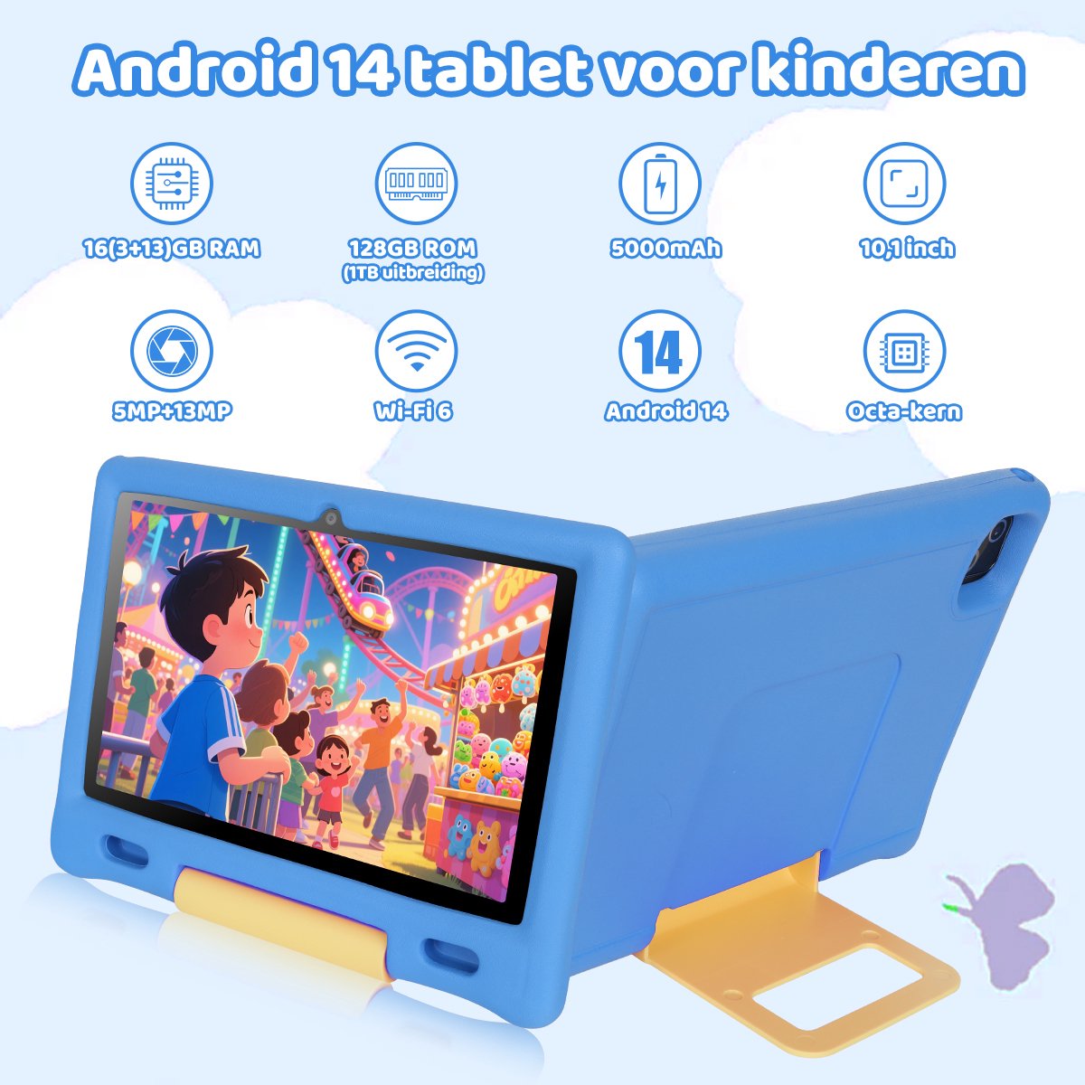 kotsren KT1026 Android 14 kindertablet 10.1 inch blauw