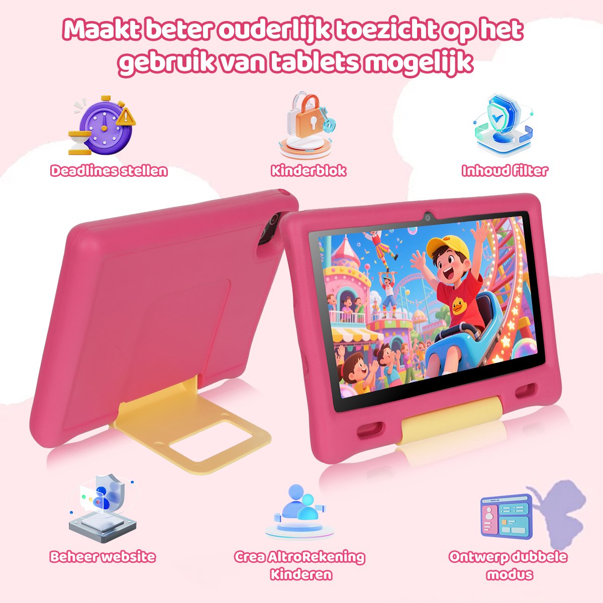 kotsren KT1026 Android 14 kindertablet 10.1 inch roze
