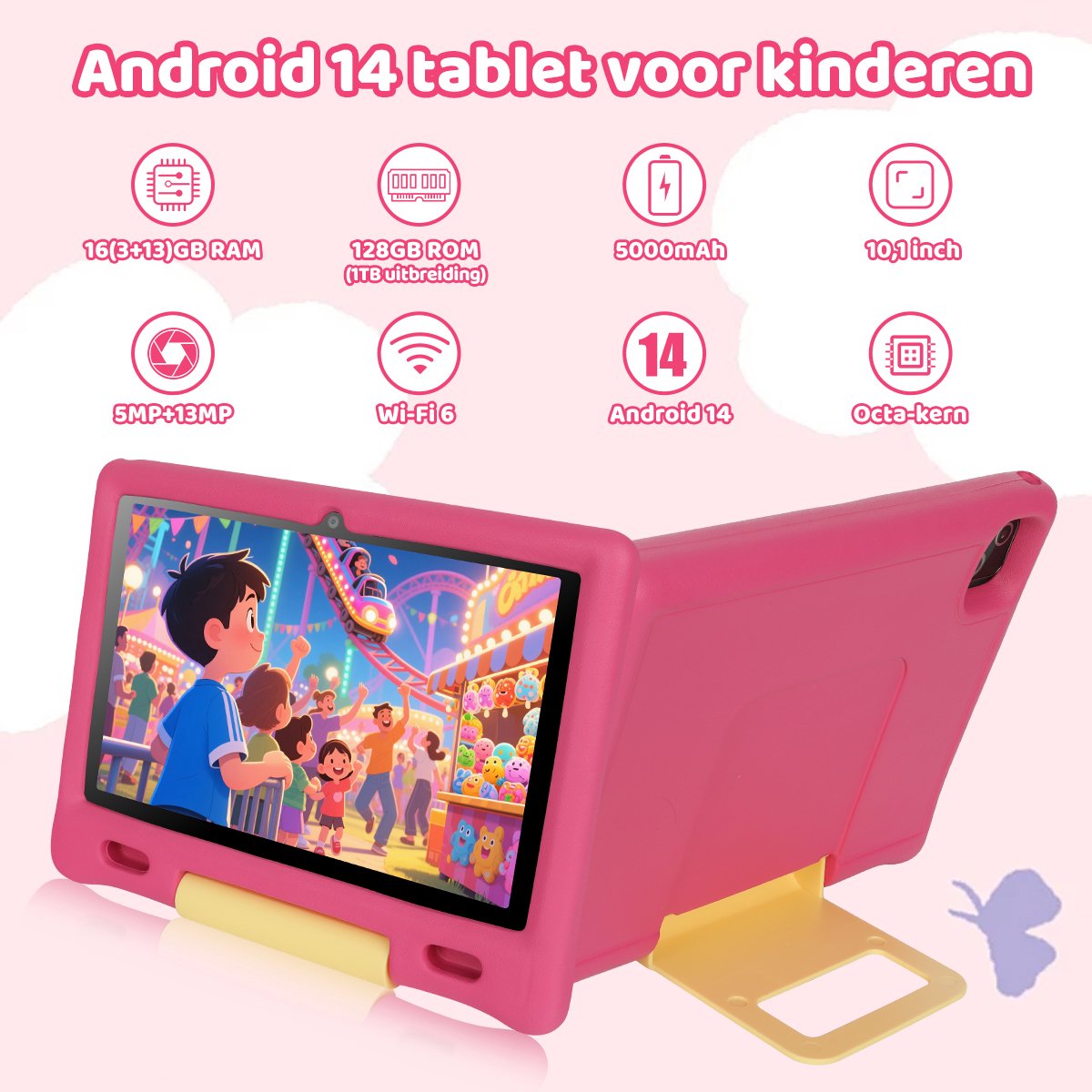 kotsren KT1026 Android 14 kindertablet 10.1 inch roze