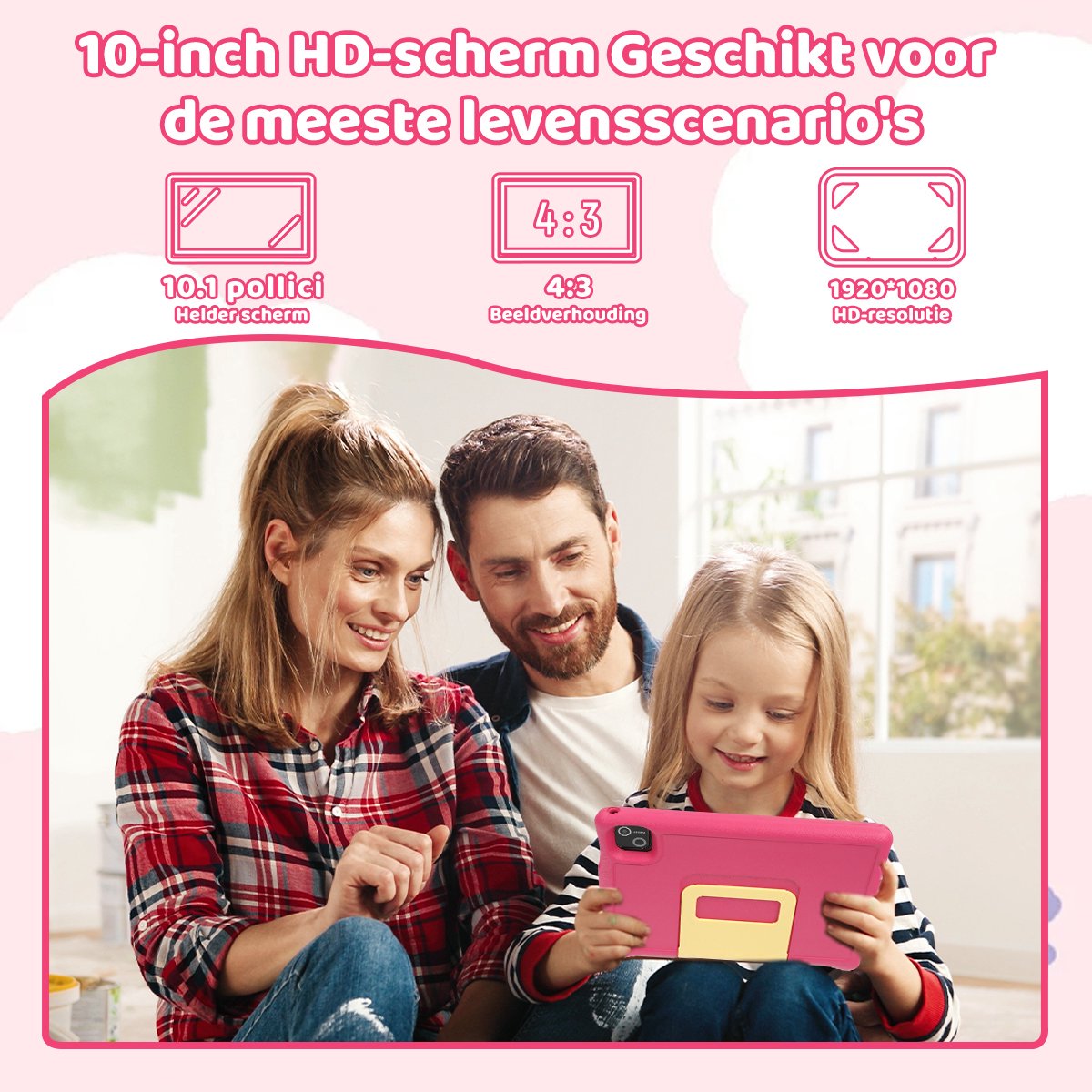kotsren KT1026 Android 14 kindertablet 10.1 inch roze