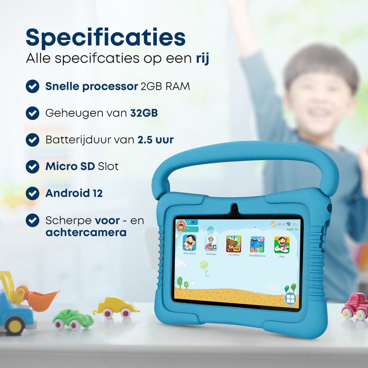 KYCE Kindertablet 7 Inch 32GB Blauw Android 12