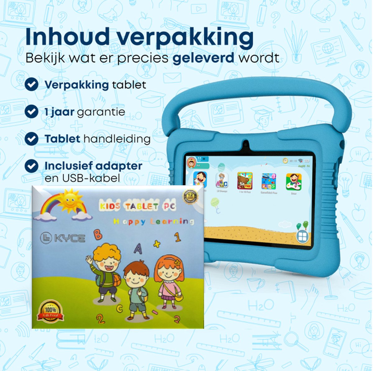 KYCE Kindertablet 7 Inch 32GB Blauw Android 12