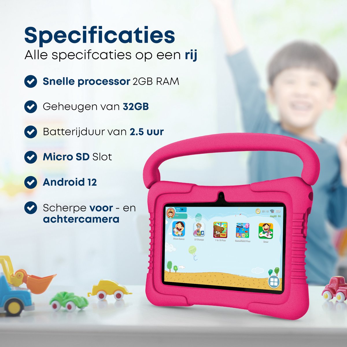 KYCE® Kindertablet 7" Roze Android 12 32GB