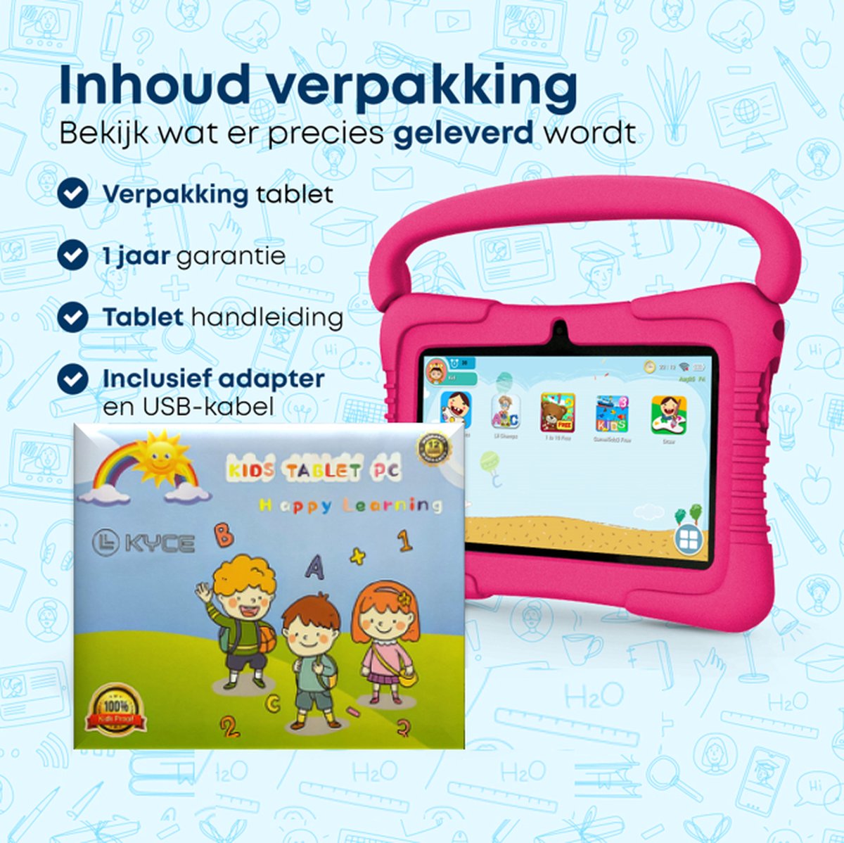 KYCE® Kindertablet 7" Roze Android 12 32GB