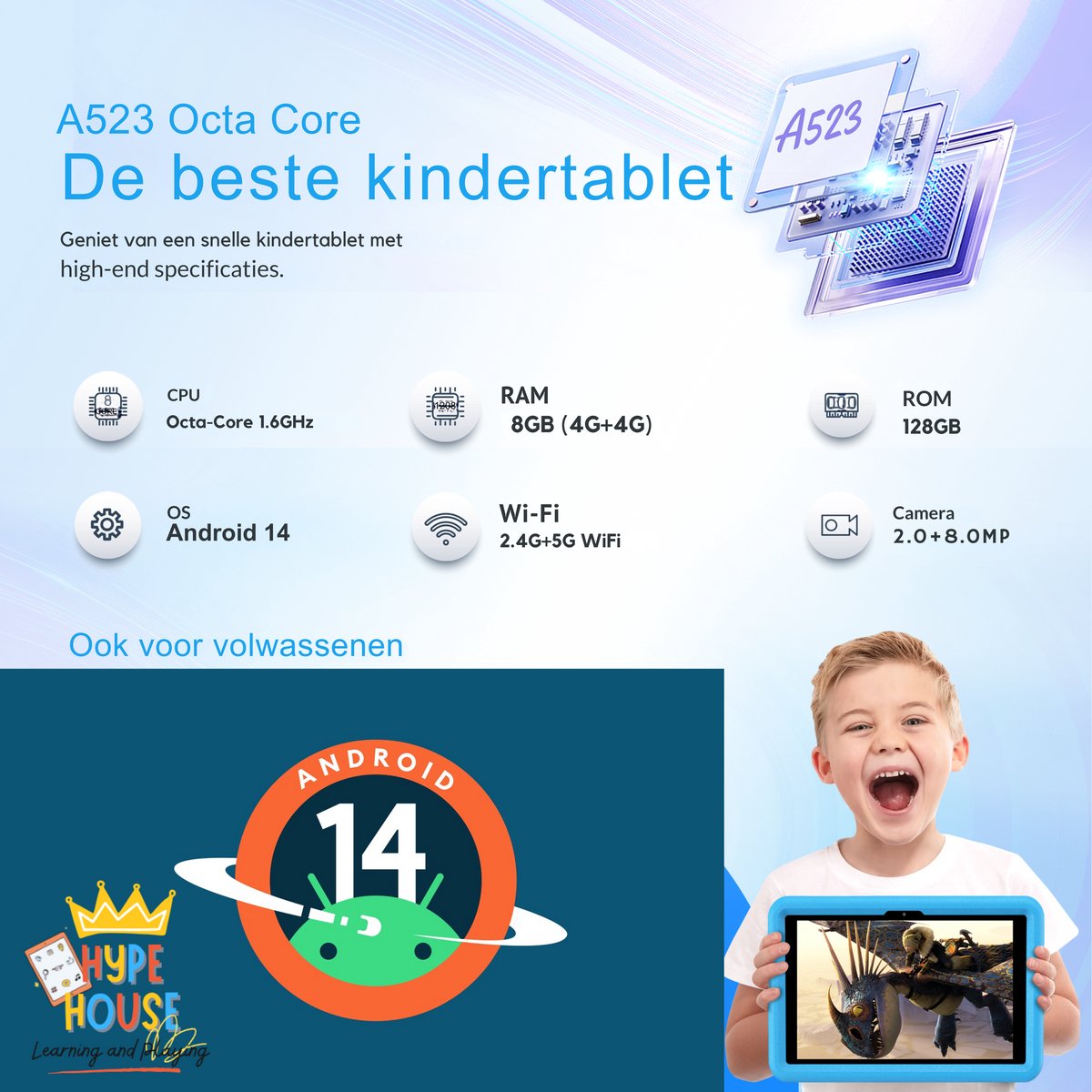 Linocs Kindertablet 10.1 Inch 128GB 8GB RAM Android 14