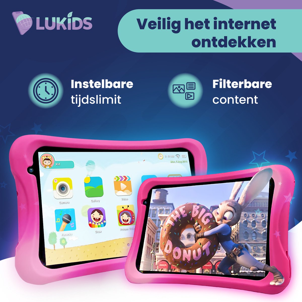LuKids LuTab S2 8 Inch 32GB Roze Kindertablet