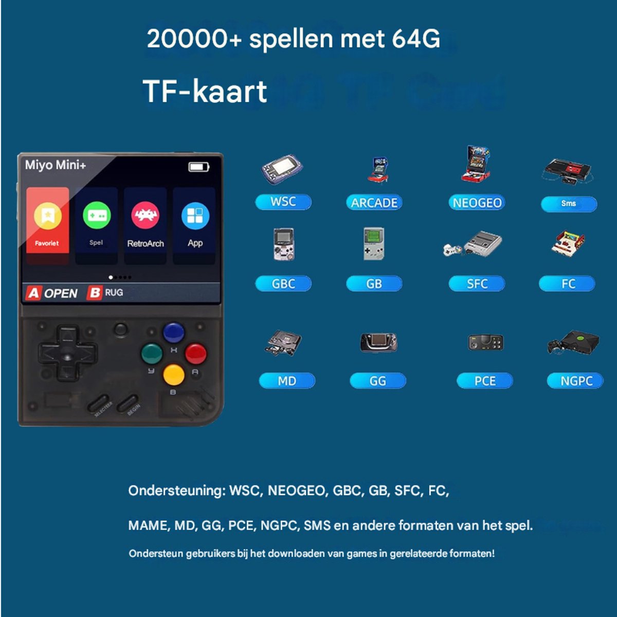 MiyooMini Plus Retro Handheld Spelconsole 64GB Zwart