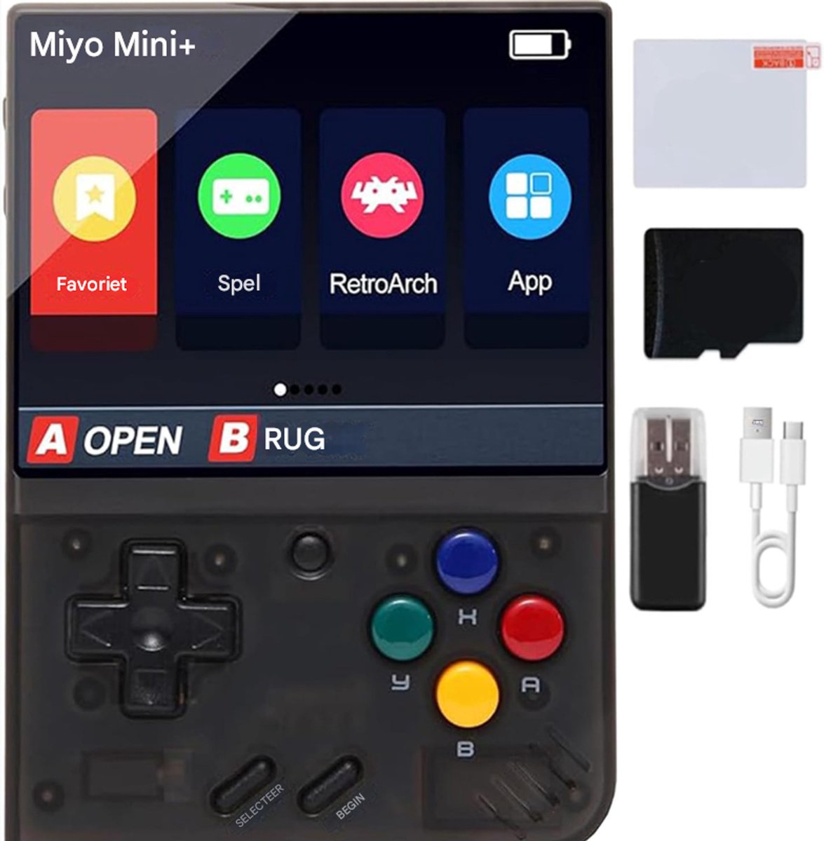 MiyooMini Plus Retro Handheld Spelconsole 64GB Zwart