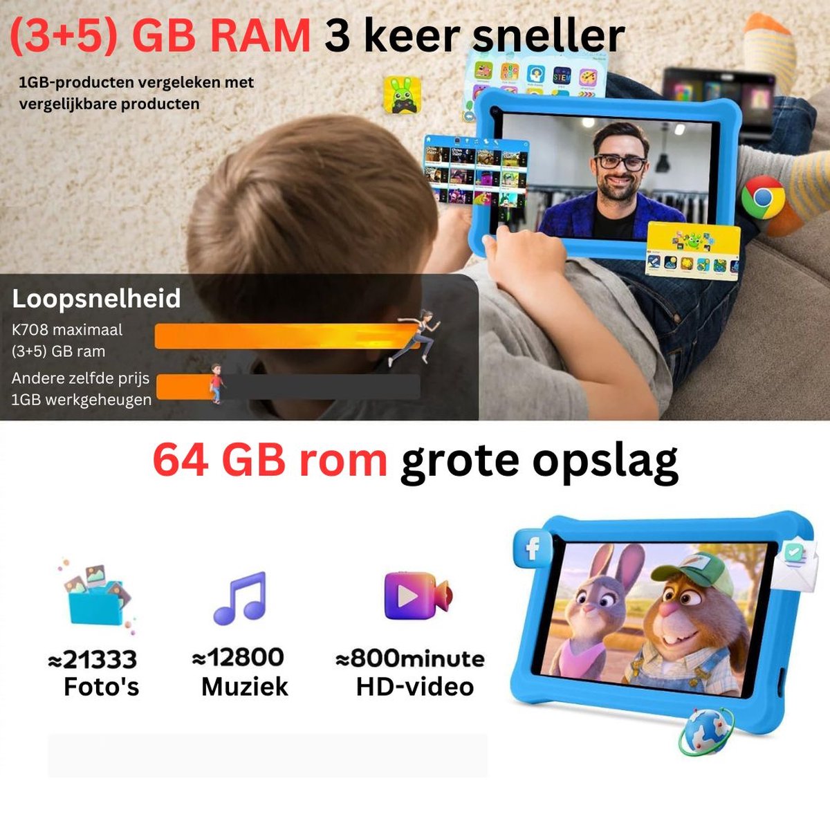 MKSS® Kindertablet Blauw vanaf 3 Jaar