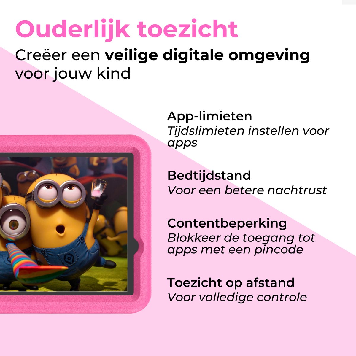 Naevy Kindertablet 8 inch 4+4GB 64GB roze hoes