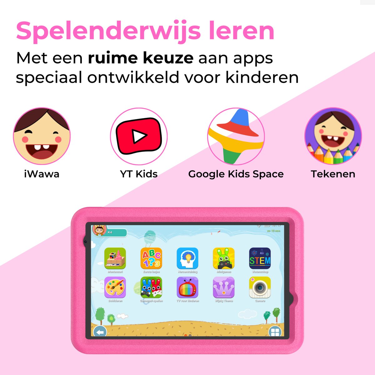 Naevy Kindertablet 8 inch 4+4GB 64GB roze hoes