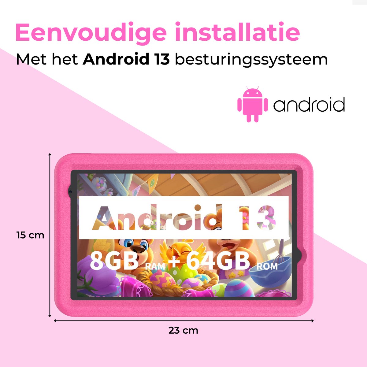 Naevy Kindertablet 8 inch 4+4GB 64GB roze hoes