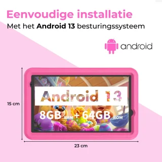 Naevy Kindertablet 8 inch 4+4GB 64GB roze hoes