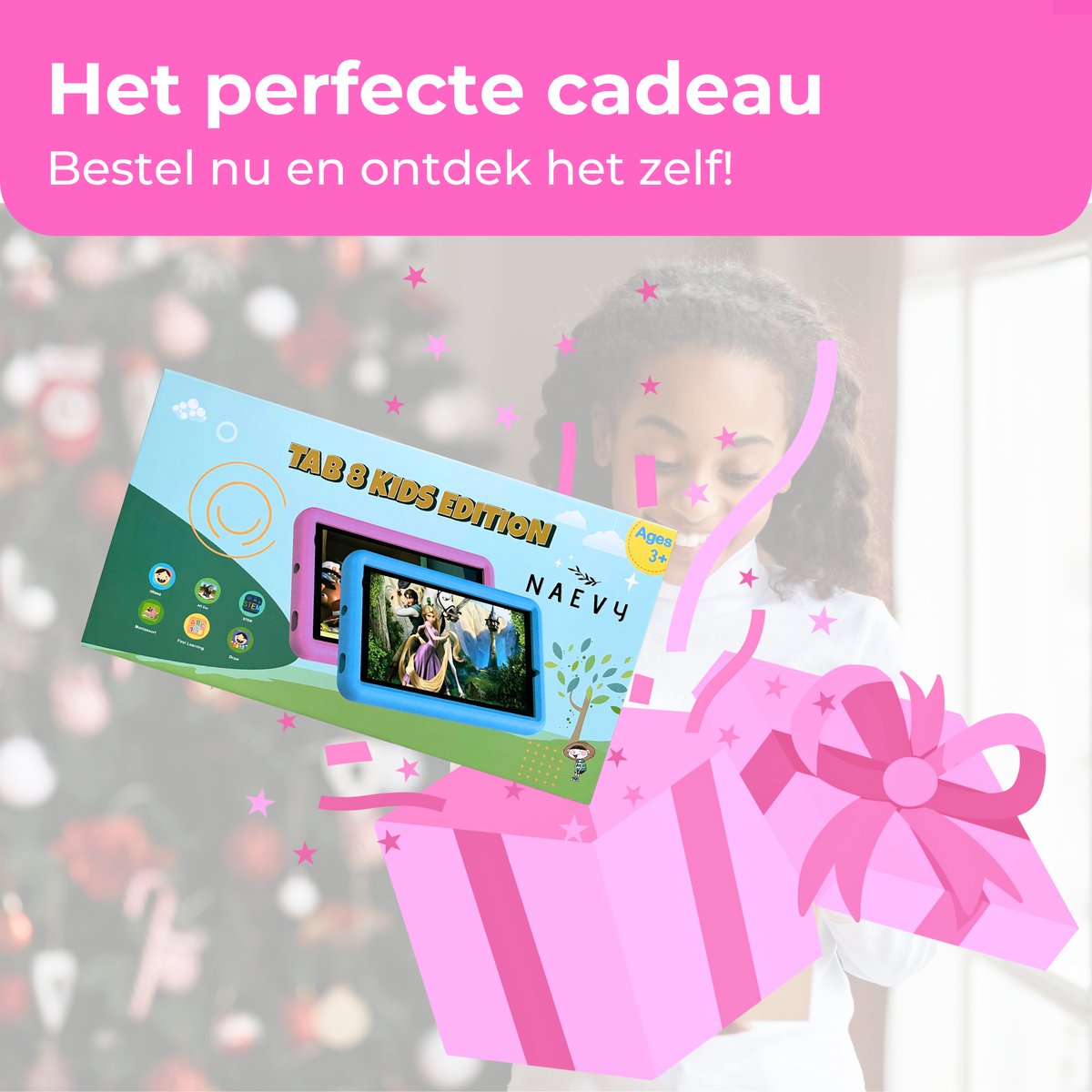 Naevy Kindertablet 8 inch 4+4GB 64GB roze hoes