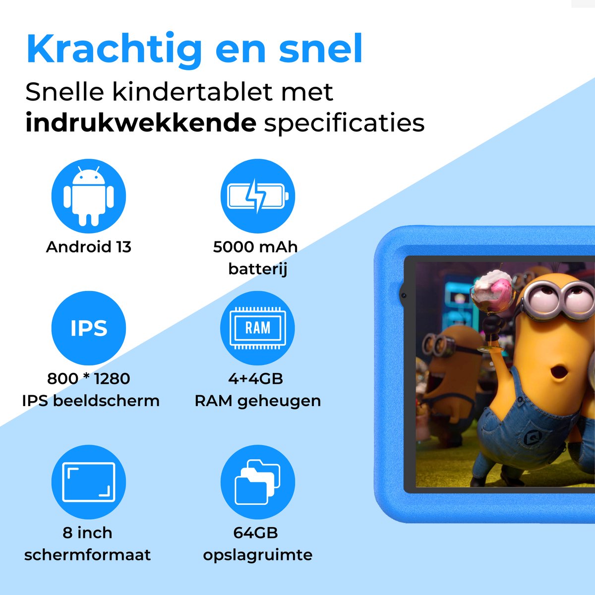 Naevy Kindertablet 8 inch 64GB inclusief beschermhoes