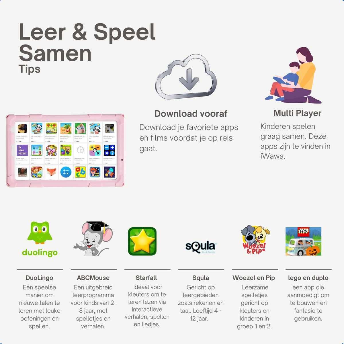 NilaFee Educatieve Kindertablet 128GB Roze