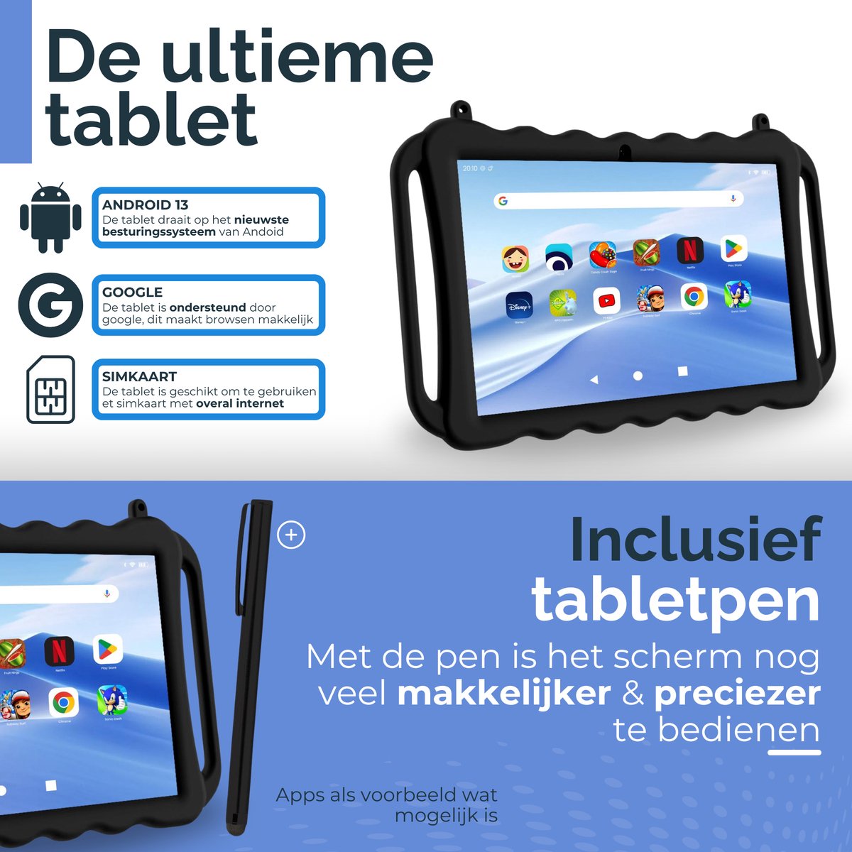 Wat vinden we goed aan de NilaFee WonderTap Pro Zwart 10.1 Inch Kindertablet 128GB