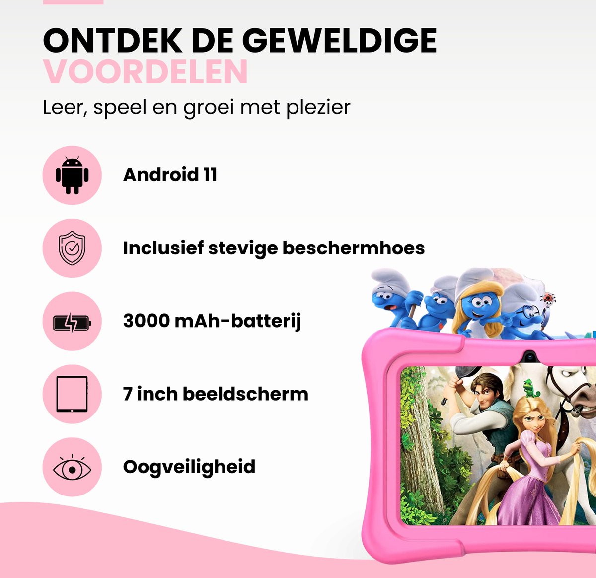 Oneiro KIDSPLAY 7 inch roze kindertablet