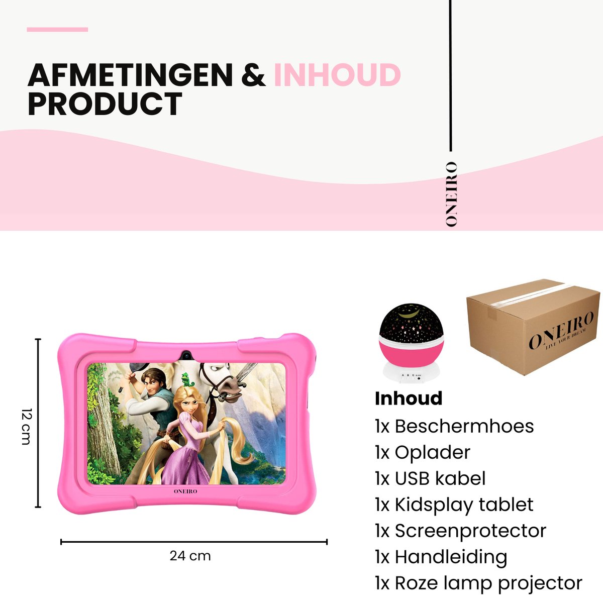 Oneiro KIDSPLAY 7 inch roze kindertablet