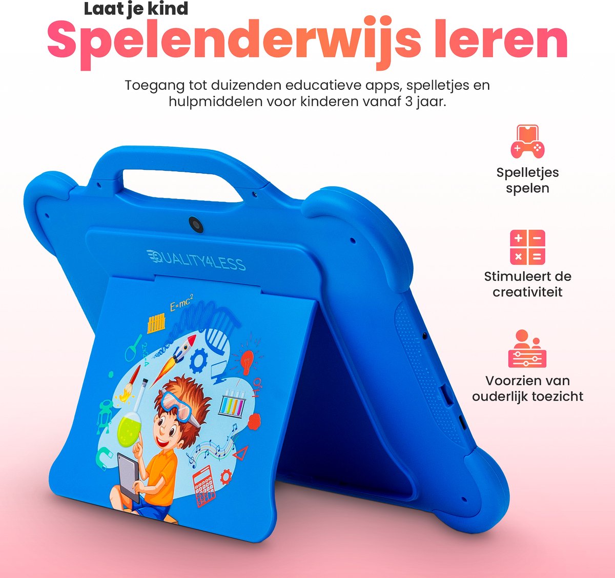 Quality4Less™ Kindertablet 10.1 inch Blauw Android 13.0 64GB