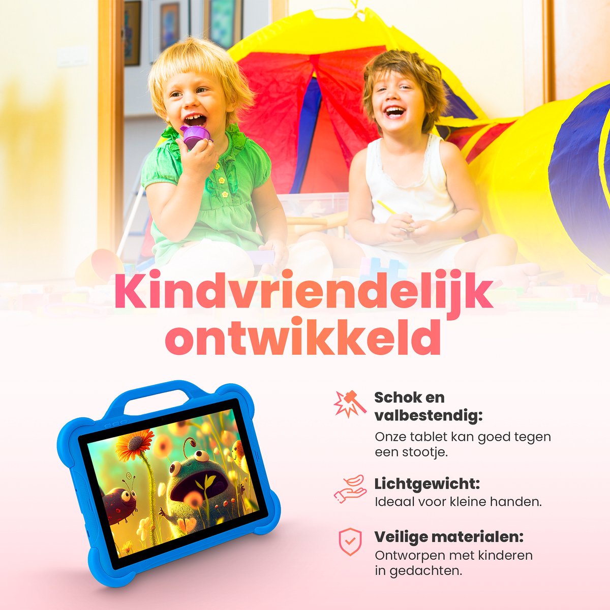 Quality4Less™ Kindertablet 10.1 inch Blauw Android 13.0 64GB