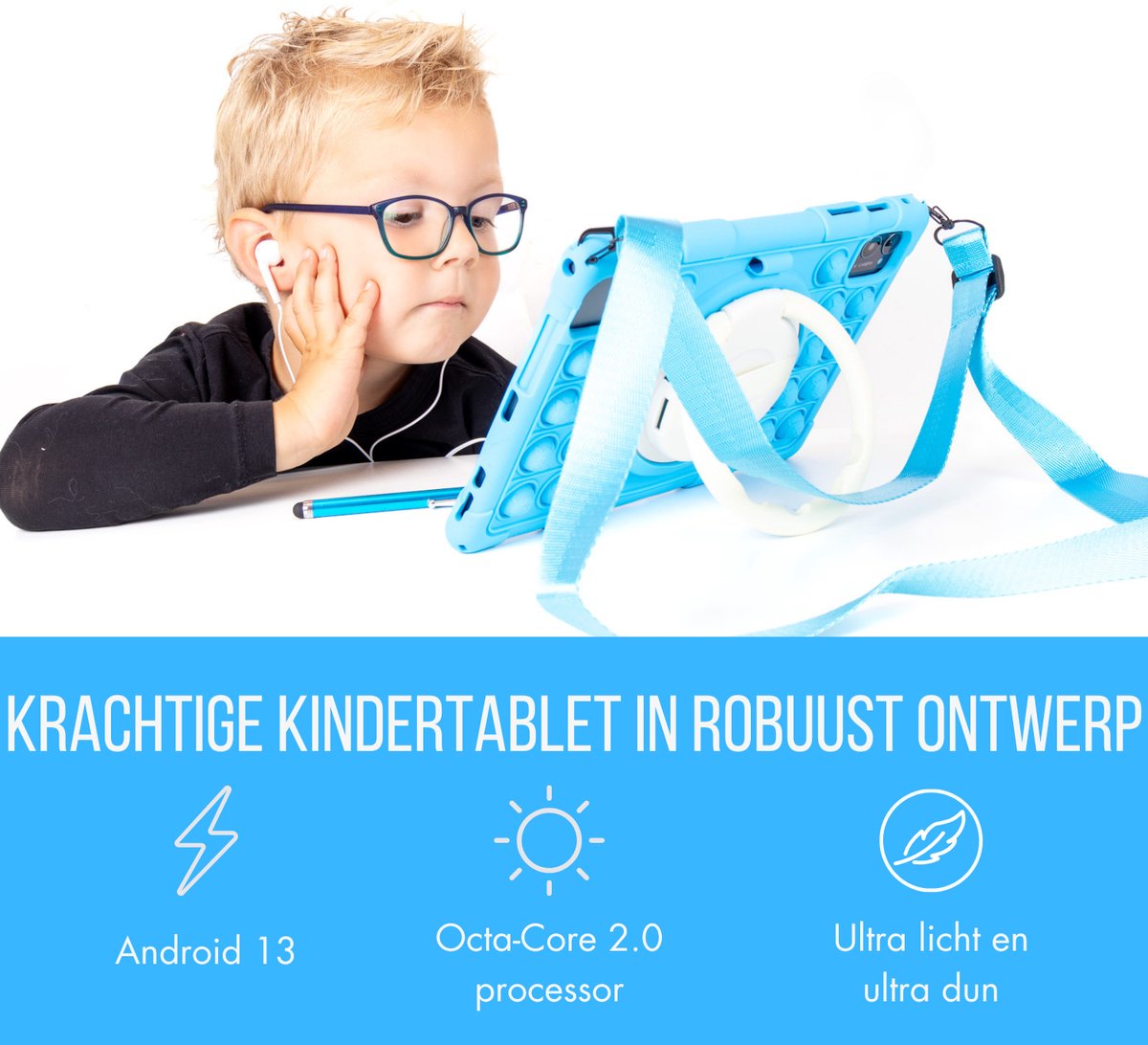 SeRox Technology Kindertablet FHD 10.1 inch Blauw Android 13 128GB 8GB RAM