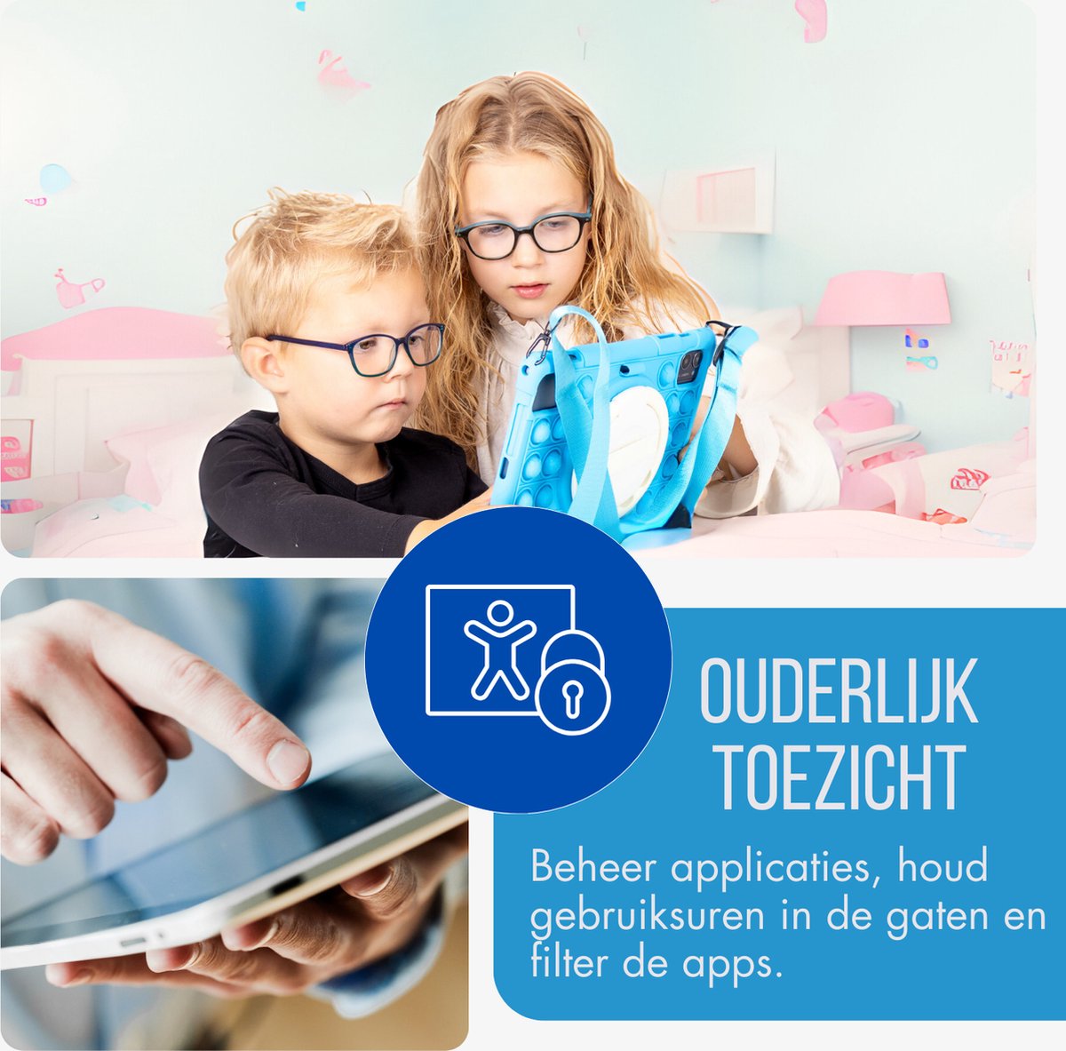 SeRox Technology Kindertablet FHD 10.1 inch Blauw Android 13 128GB 8GB RAM