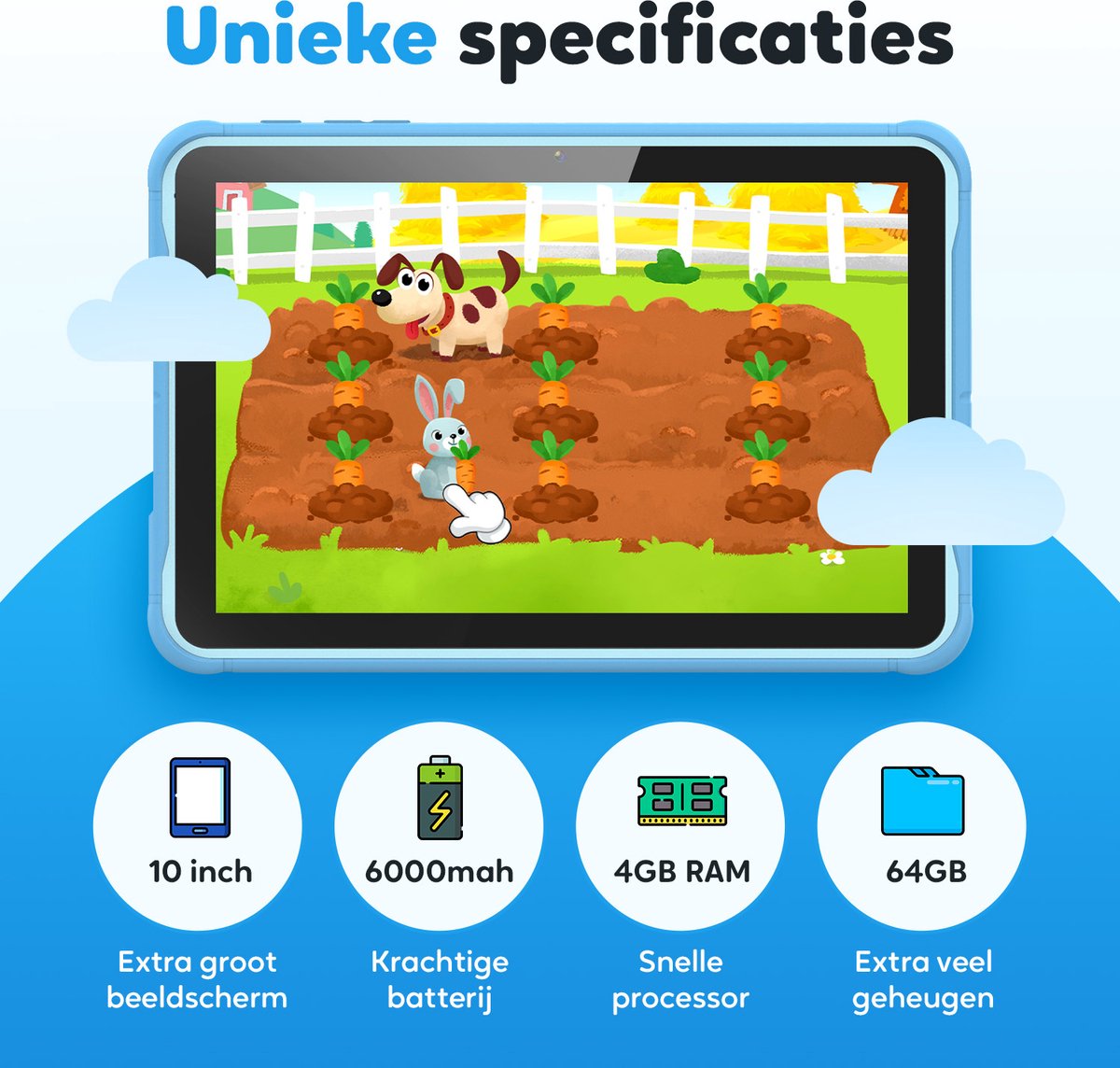 Spoused Kindertablet 10.1 inch Blauw 64GB 4GB RAM