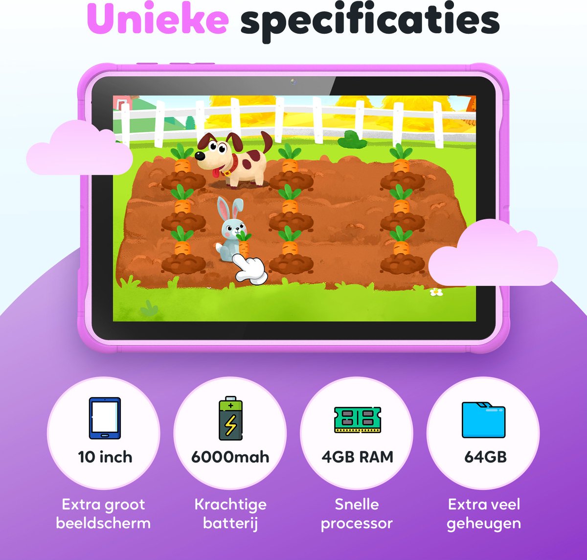 Spoused Kindertablet 10.1 inch Paars 64GB 4GB RAM