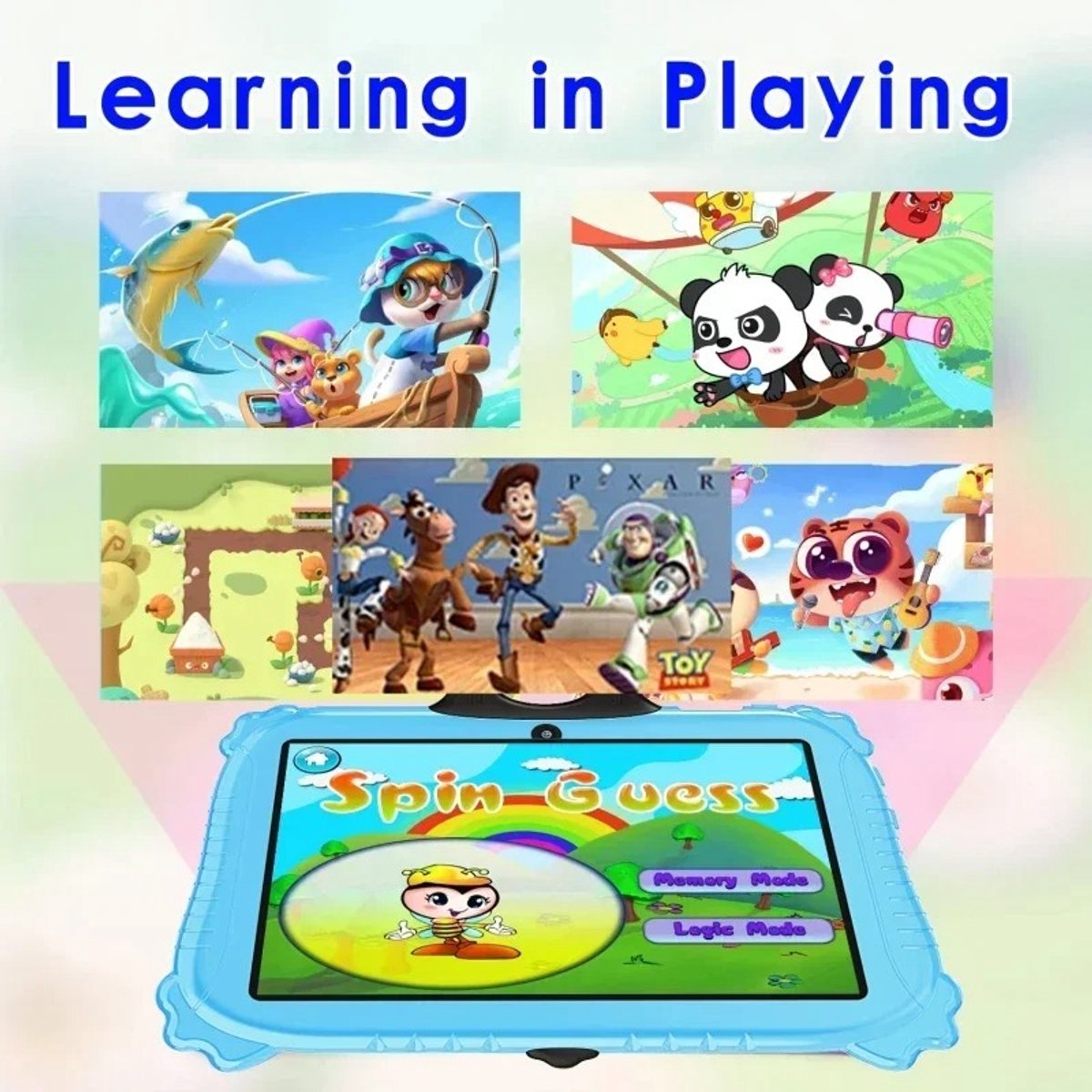 Stemily Kindertablet 7 inch 10-Core 8GB RAM 256GB ROM Blauwe Walvis