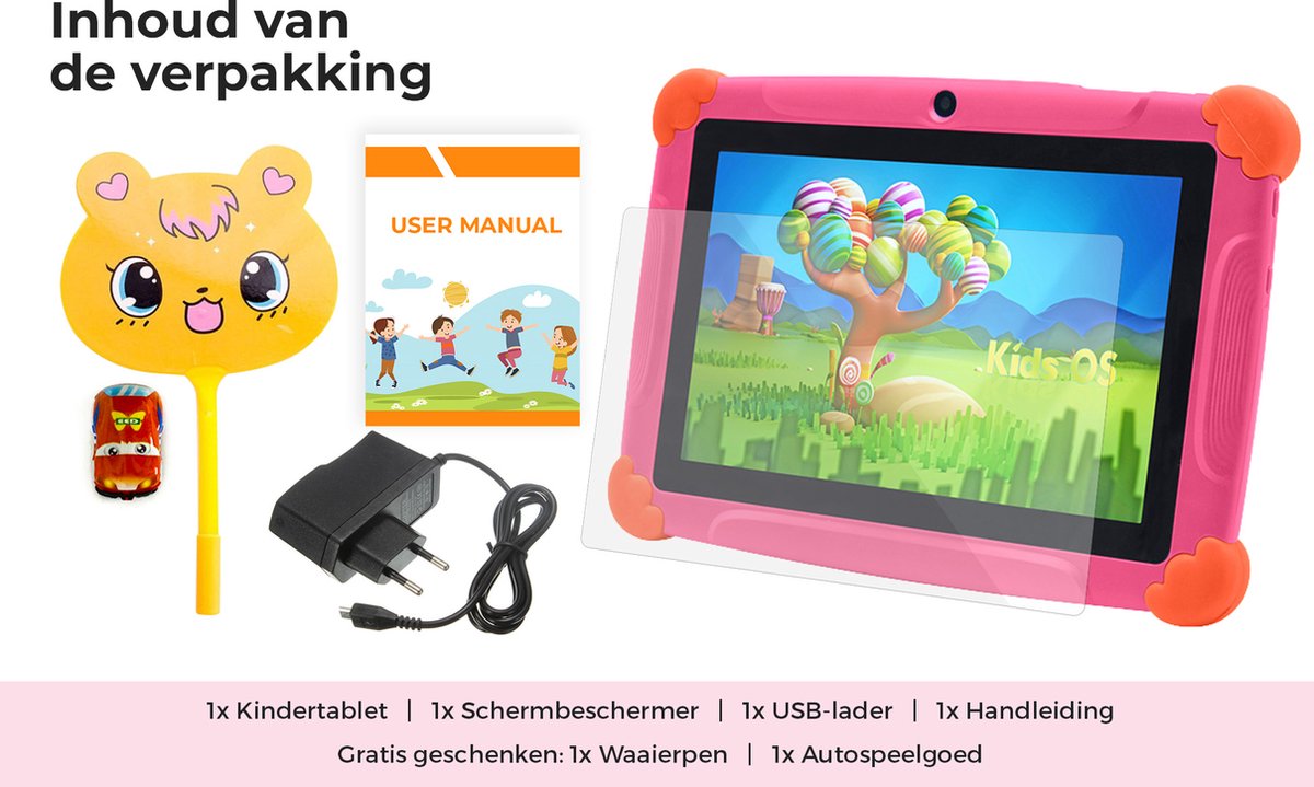Tenify Kindertablet Roze met Hoesje