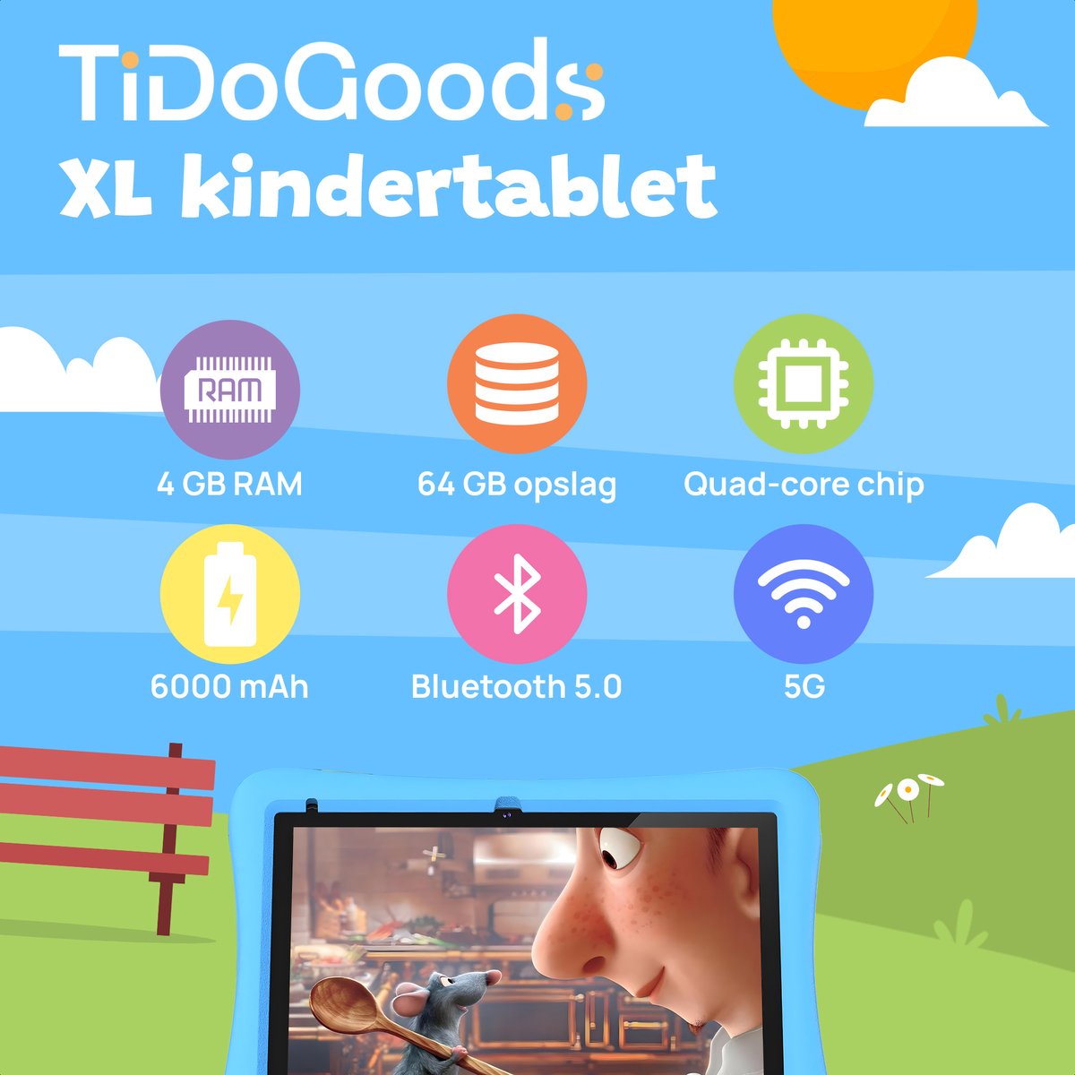Tidogoods Kindertablet XL 10.1 inch 64GB Android 13.0