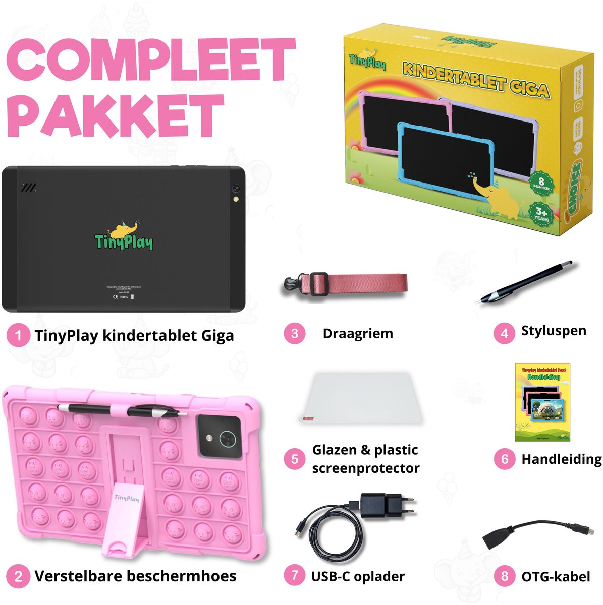 TinyPlay Giga 8 inch kindertablet 64GB roze