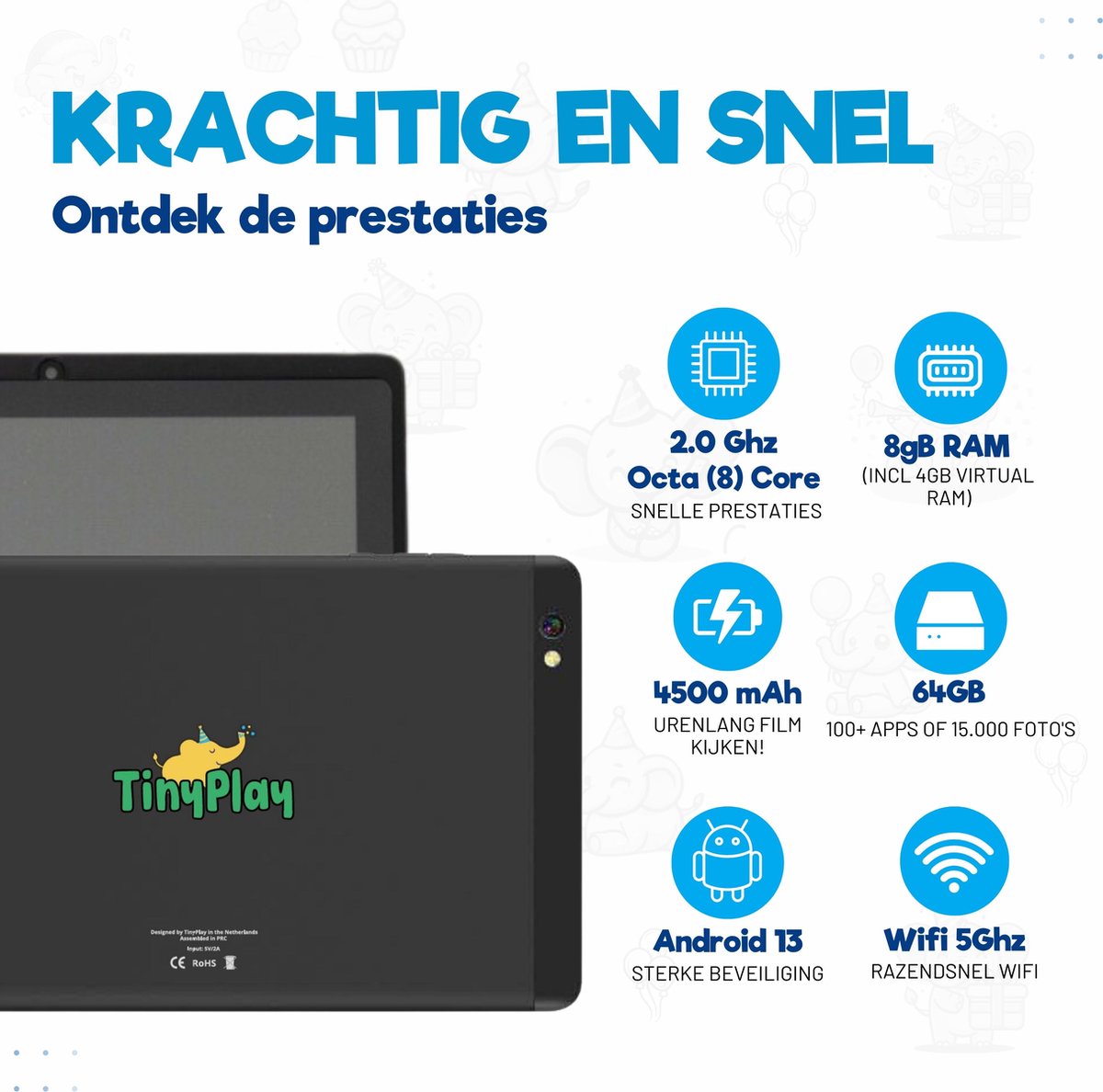 TinyPlay Giga 8 inch kindertablet blauw 64GB