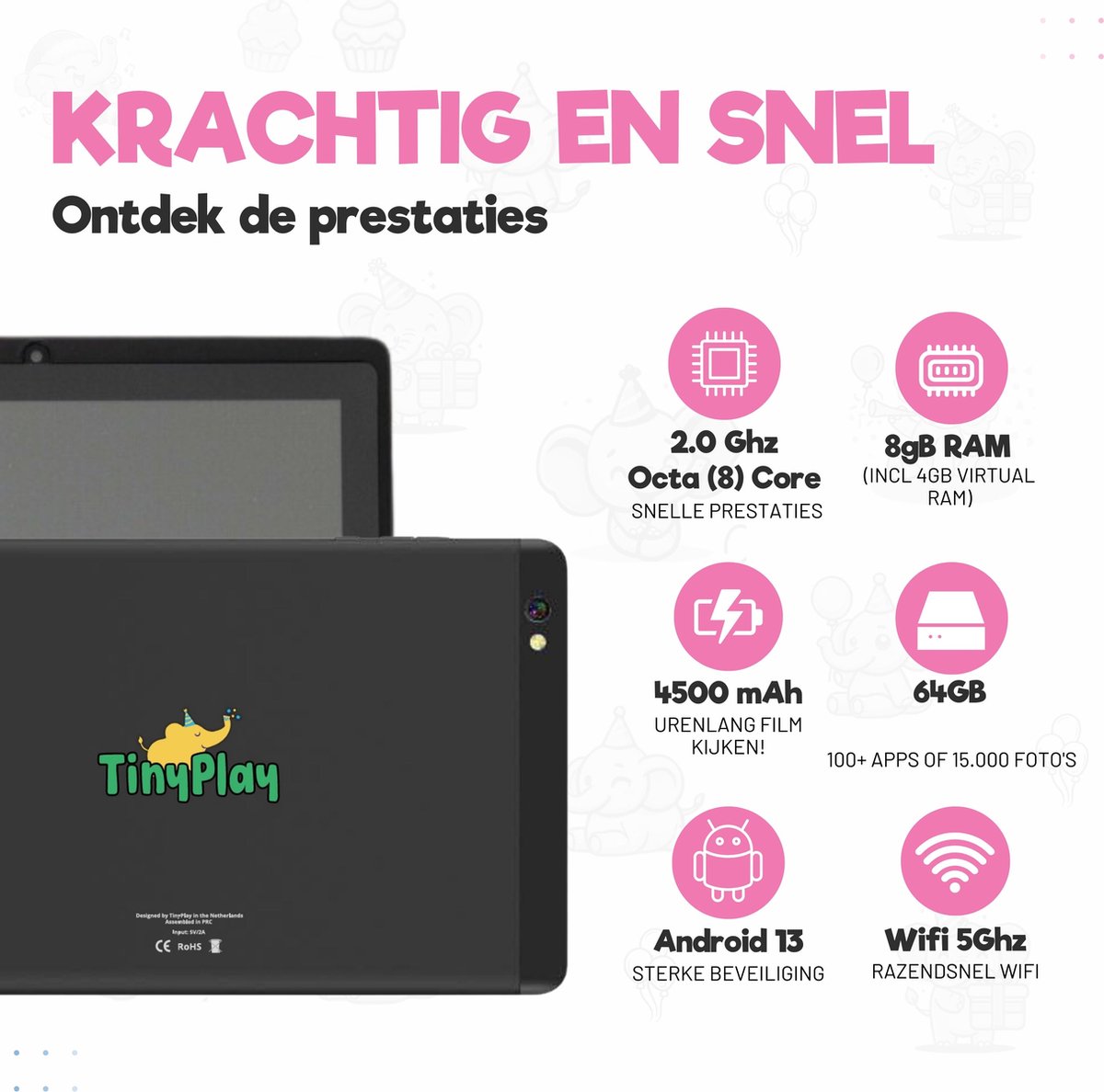 TinyPlay Giga Rainbow Edition 8 inch kindertablet 64GB Android 13