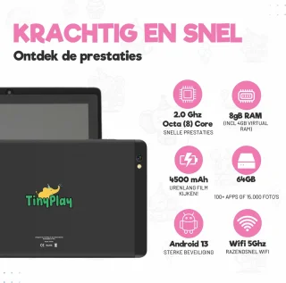 TinyPlay Giga Rainbow Edition 8 inch kindertablet 64GB Android 13