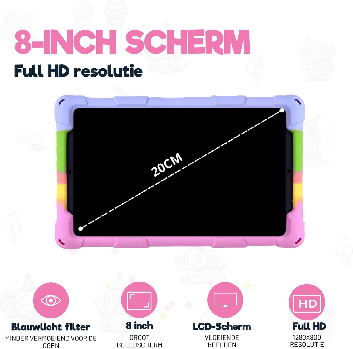 TinyPlay Giga Rainbow Edition 8 inch kindertablet 64GB Android 13