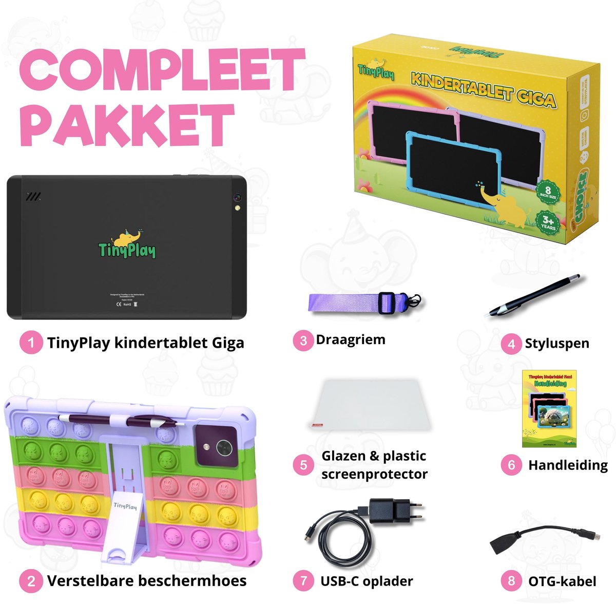 TinyPlay Giga Rainbow Edition 8 inch kindertablet 64GB Android 13