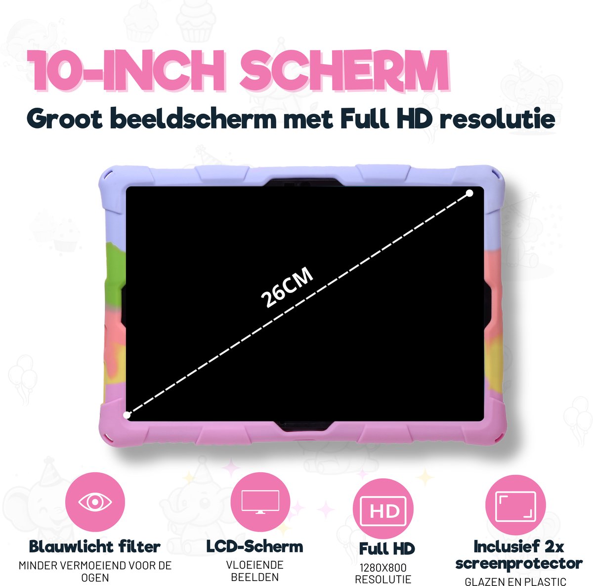 TinyPlay Maxi V2 kindertablet 10 inch 64GB Android 14 Rainbow
