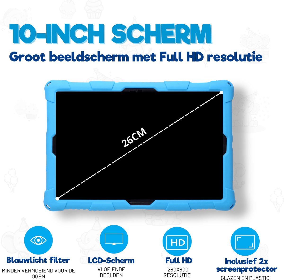 TinyPlay Maxi V2 kindertablet 10 inch blauw 64GB Android 14