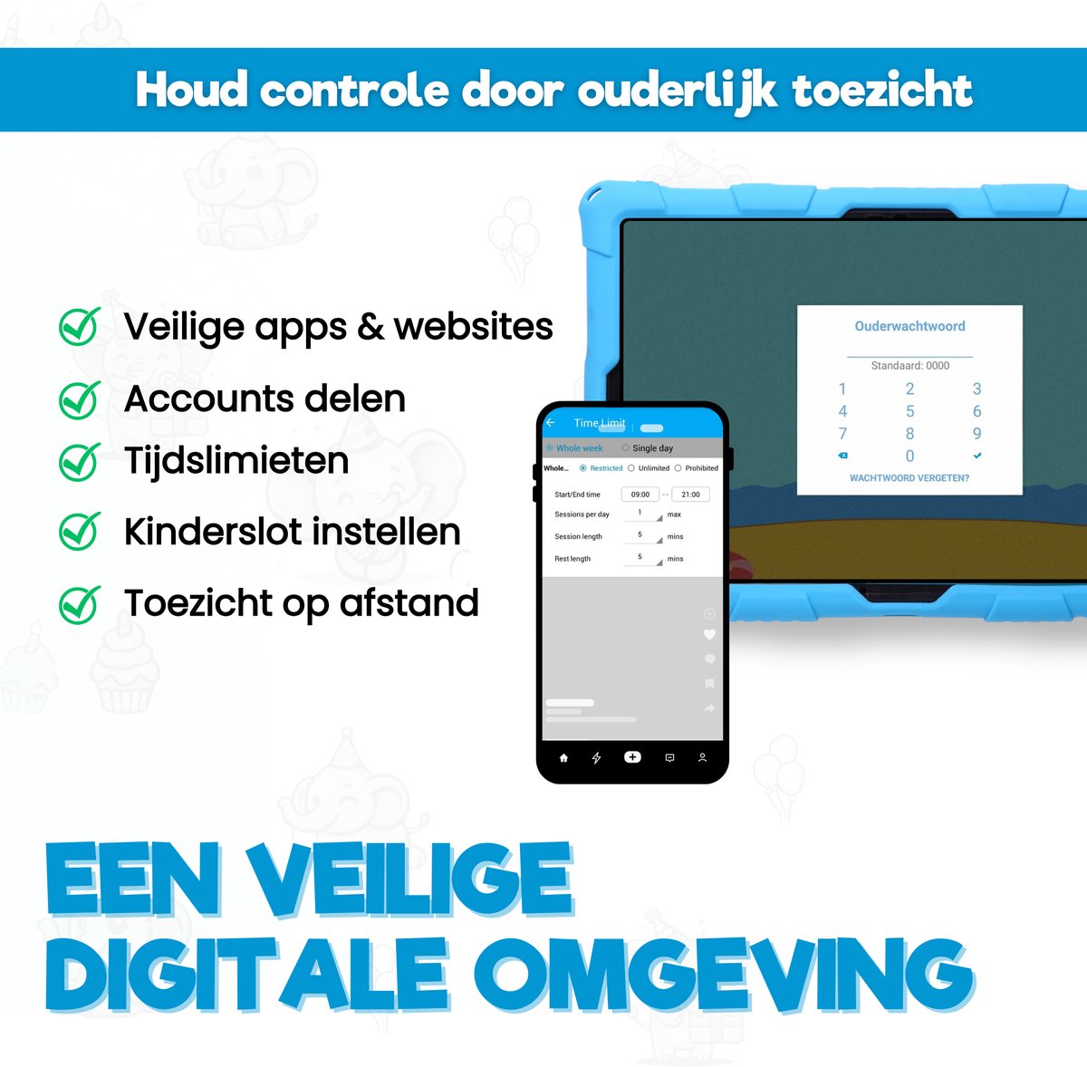 TinyPlay Maxi V2 kindertablet 10 inch blauw 64GB Android 14