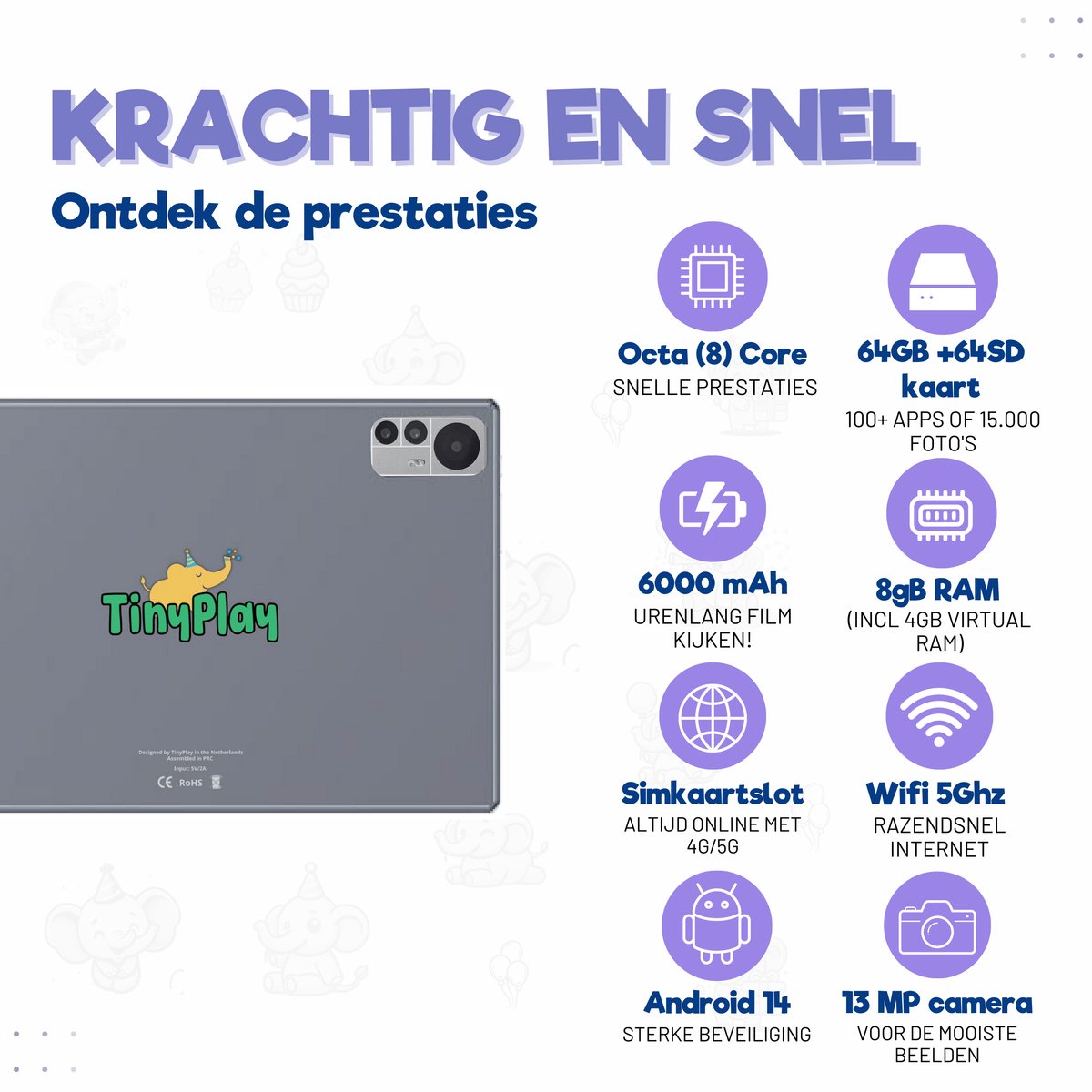 TinyPlay Maxi V2 kindertablet 10 inch paars