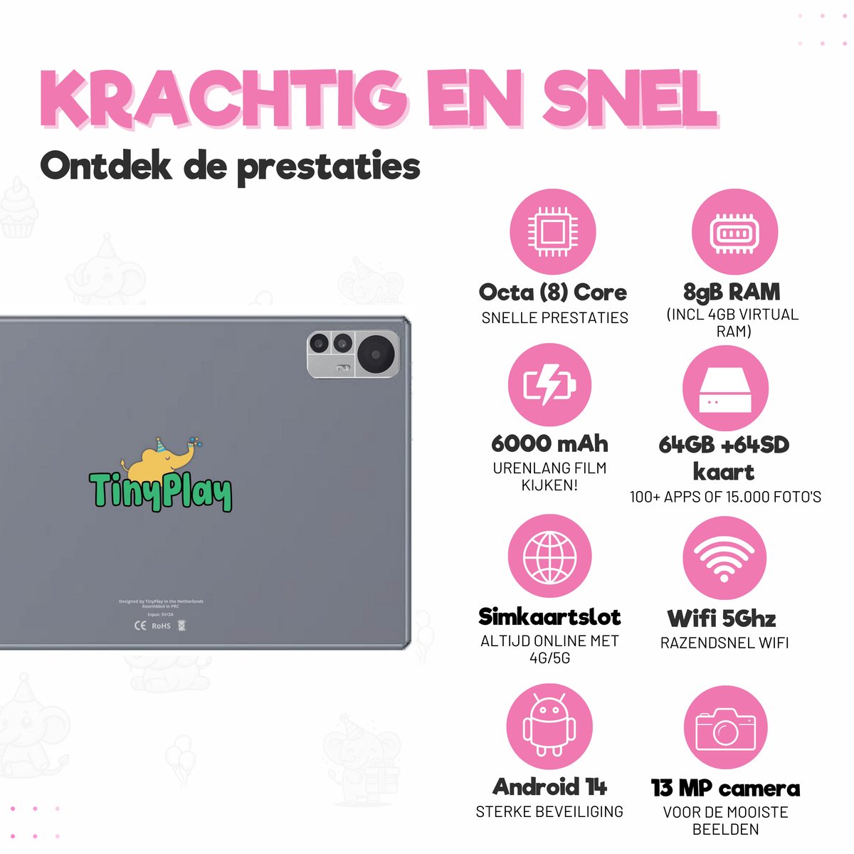 TinyPlay Maxi V2 Kindertablet 10 inch Roze