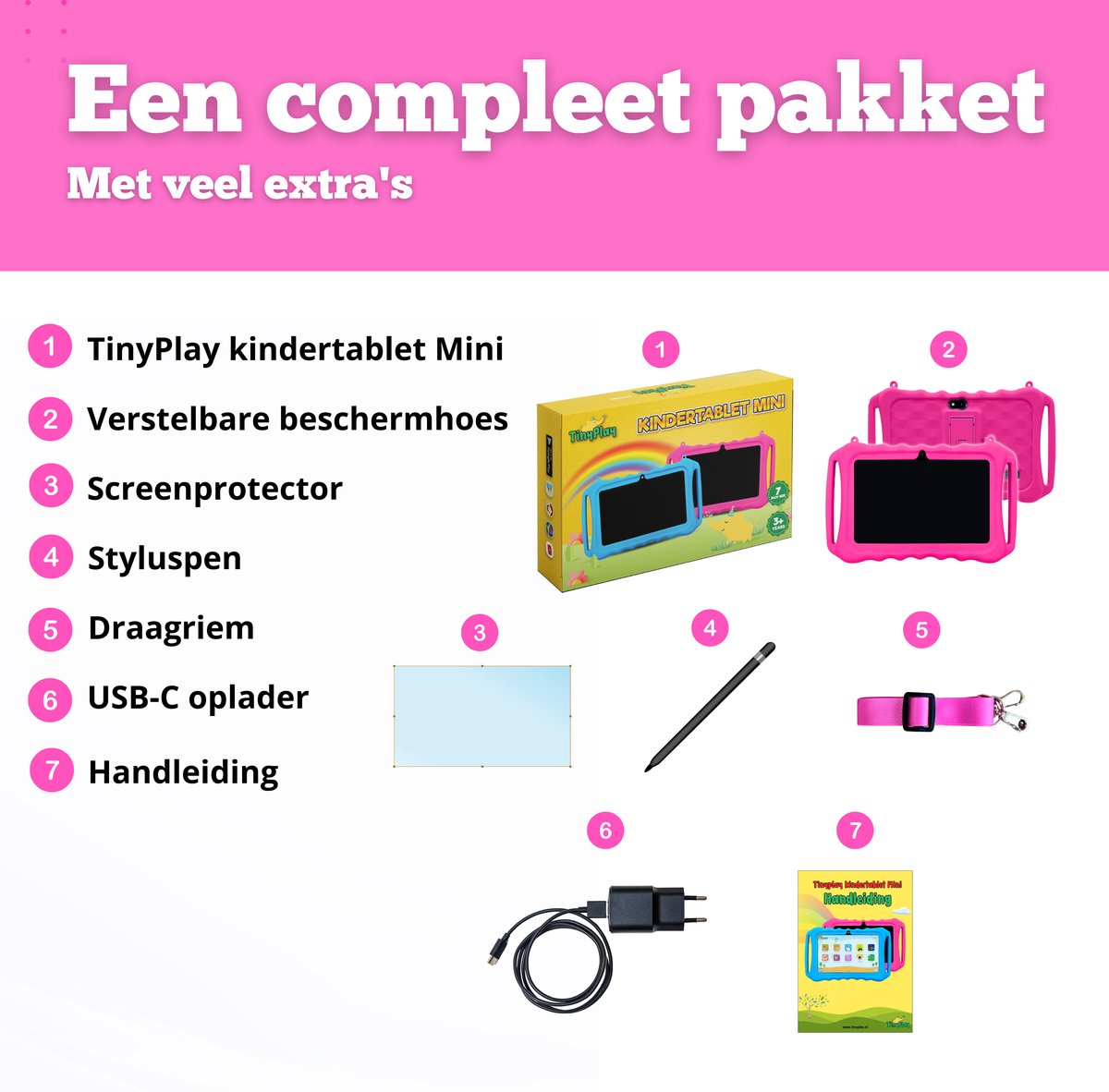 TinyPlay Mini 7 inch kinder tablet roze