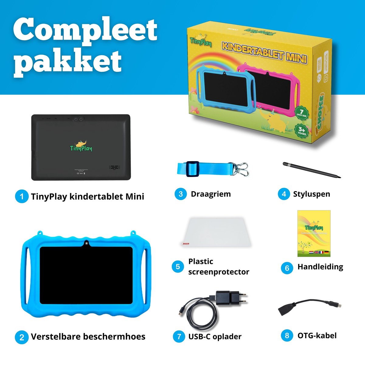 TinyPlay Mini 7 inch kindertablet blauw