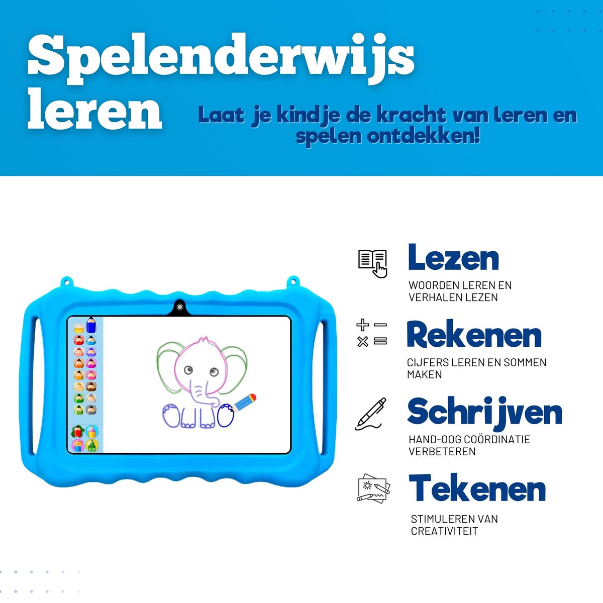 TinyPlay Mini 7 inch kindertablet blauw